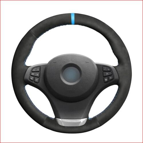 Black Suede Light Blue Marker Steering Wheel Cover for BMW E83 X3 2003 2004 2005 2006 2007 2008 2009 2010 E53 X5 2004 2005 2006