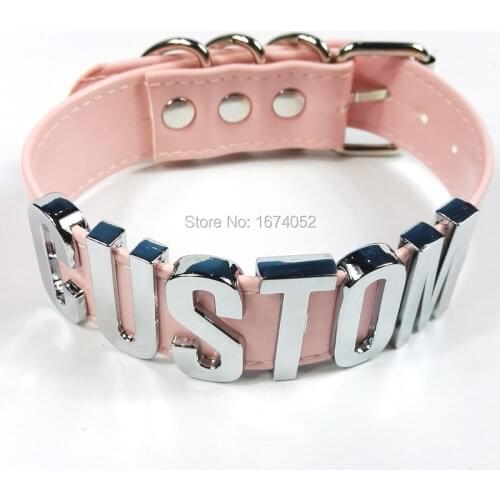 Customised Choker Handmade Pastel Pink Letter Choker Choose Name Word Collar 35mm Tall Band Fetish Necklace
