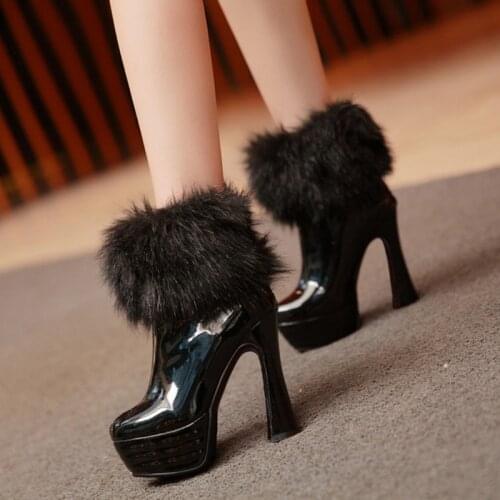 Designer Brand Luxury Women Shoes 2021 High Quality Ankle Platform Boots Zip Fur High Heel Sexy Snow Boots Super Lage Size 32-52