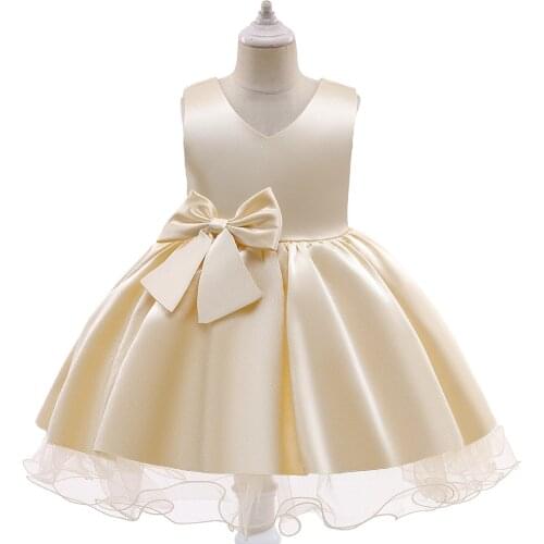 Girls Wedding Satin Birthday Princess Party Dress Kids Baby Flower Dress Champagne Dress Children Clothing