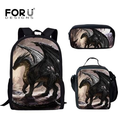 FORUDESIGNS Cool Style Dragon 3D Print School Bags for Teenagers Boys 3Pcs/Set School Backpack Durable Anti-Dirty Schoolbags