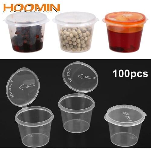 HOOMIN 100Pcs Chutney Chili Sauce Cups Plastic Clear Disposable Sauce Pot Food Small Sauce Container With Lids Kitchen Organizer