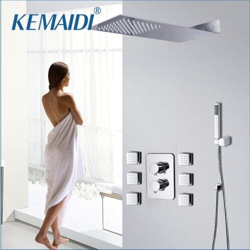 KEMAIDI Luxury Wall Mounted Rain Shower faucets Set System cold&hot Water Square hand shower Head Massage Jets Spa Mixer Tap