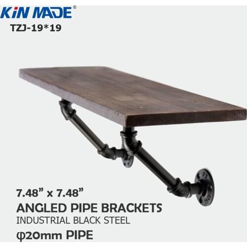 KINMADE A Pair of Shelf Brackets Heavy Iron Shelf Support-Industrial Black Steel Angled Pipe Brackets