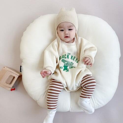 Autumn / Winter Baby Boys Girls Plus Velvet Romper Loose Thickened Sweater Newborn Bodysuit Sweater Infant Cartoon Clothes