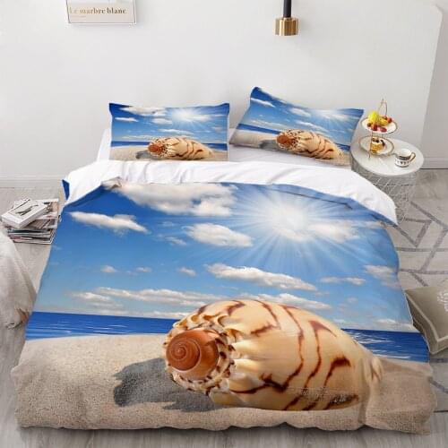 3D Ocean Beach Cover Set 3 Piece Bedding Set Sea Duvet Cover Cartoon Bedding Double Bed Quilt Pillowcase Adult Bed Cover Set