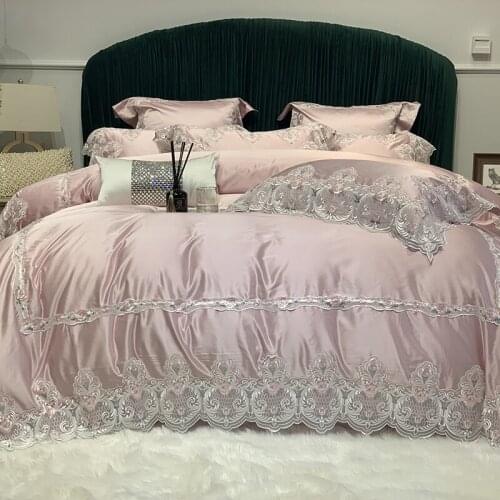 Luxury Pink Romantic French Princess Style Lace Egyptian Cotton Bedding Set Duvet Cover Bed Sheet Or Bedspread Pillowcase 4/7Pcs
