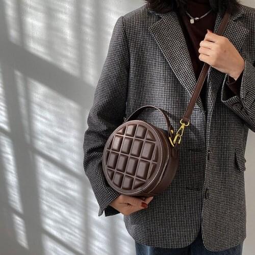 Circular Design Fashion Shoulder HandBag Leather Womens Solid Pocket Messenger Bags Ladies Female Round