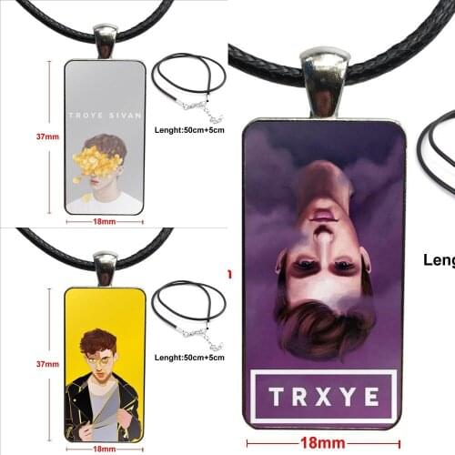 For Unisex Fashion Glass Cabochon Pendant Necklace With Women Steel Plated Statement Jewelry Troye Sivan Trxye Blue