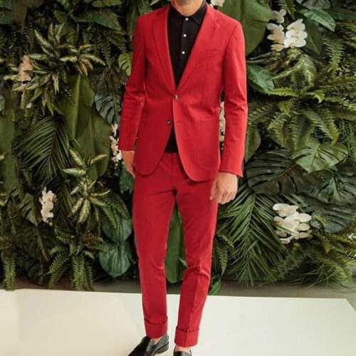 Custom Made Hot Red Men Suits for Wedding Men Suits Pants Casual Best Man Blazers Jacket 2Piece Slim Fit Groom Tuxedo