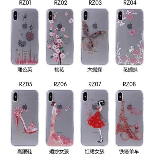 100pcs/lot Emboss Printing pattern Soft TPU Case Cover For iphone X