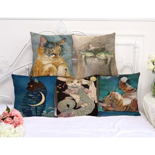Animals Cute Cartoon Cat Printing Cushion Cover Miana Sofa Pillowcase For Office Living Room Home Decorative Pillow Cases