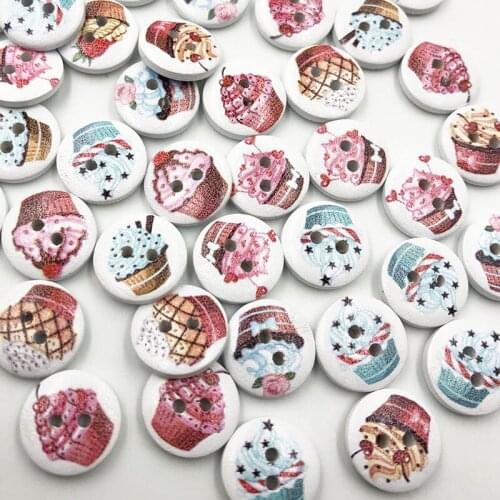 New 100Pcs 15mm Cake Wood Buttons Sewing Kids Craft Mix Lots Scrapbooking WB694