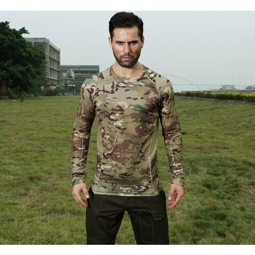 New Camouflage Mesh Elastic Quickdry Tactical T-shirts O-neck Long Sleeve Tees MC MTP MCA