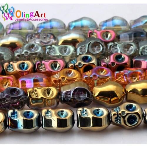OlingArt 10MM 16pcs/lot Glass crystal Colorful dream plating Mixed Ghost head shape beads DIY necklace Bracelet jewelry making