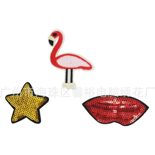 50pcs/lot 3M Sequins Embroidery Patch Animal Star Bird Lip Clothing Accessories Sticker Heat Iron Transfers Diy Cute