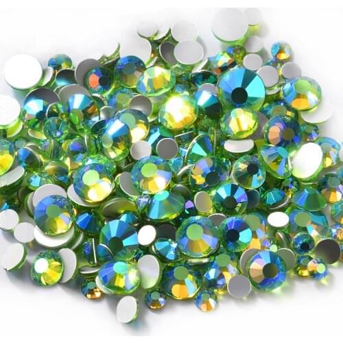 PERIDOT AB Color Mix Sizes Nail Rhinestones SS6-SS20 Glass Glitter Gems Flatback Crystal Nail Jewelry Cloth Bags Accessories