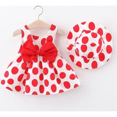 KEAIYOUHUO Children Clothing Girls Princess Dresses Solid Color Big Dot Printing Dress Send Hat 0-3 Years Old 2021 Summer New