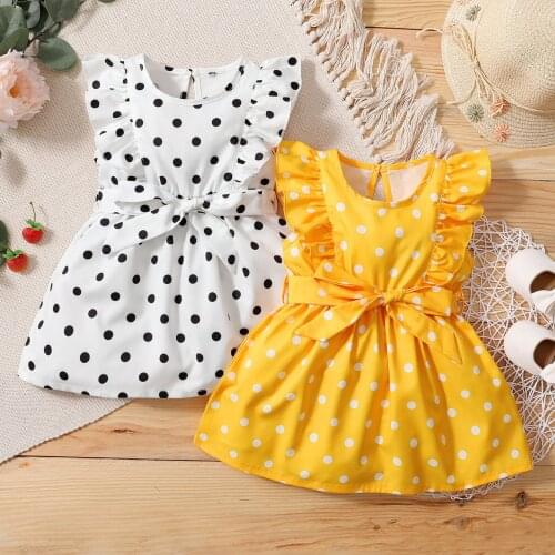 Toddler Infant Kid Girls Dresses Fly Sleeve Ruffle Dotted Dress Princess Dress kids clothes girls vestidos de verano New
