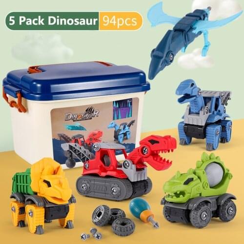 Take Apart Construction Toys Truck Set Transforming Dino Truck, STEM Dinosaur Toy with Electric Drill,Educational Gifts for Boys