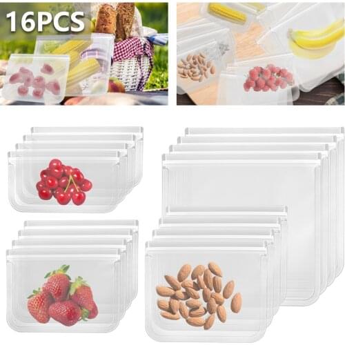 16pcs Silicone Food Storage Containers Leakproof Containers Reusable Stand Up Zip Shut Bag Cup Fresh Bag Food Storage Bag Wrap