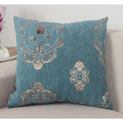 Chenille Fabric Throw Pillow Case Blue Embroidered Cushion Cover Double-sided Pattern Bed Pillowcase Home Living Room Decoration