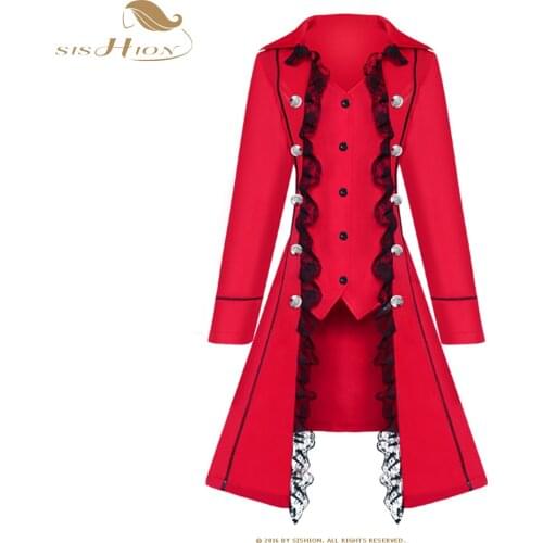SISHION Women Medieval Victorian Costume Tuxedo Tailcoat Gothic Steampunk Trench VD1985 Vintage Party Frock Outfit Coat