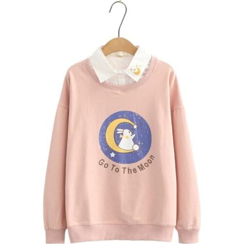 Women Sweatshirt Harajuku Cartoon Print Patchwork Fake Two Piece Hoodies 2020 Autumn Long Sleeve Sweet Style Ladies Tracksuits