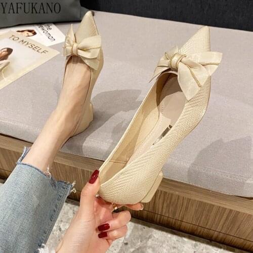 5 Cm Thick-Heeled Pointed Toe High Heels Mid-Heel Butterfly-Knot Single Shoes Women Career Work Shoes Elegant Lady Party Pumps