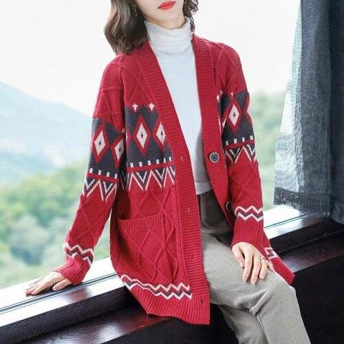 Knitted cardigan womens spring and autumn foreign style womens clothing 2021 new style Korean mid-length sweater coat