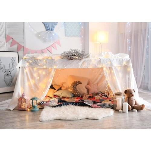 Pennant String Light Tent Toy Bolster Photography Background Vinyl Cloth Backdrop for Children Baby Shower Photoshoot Fond Photo