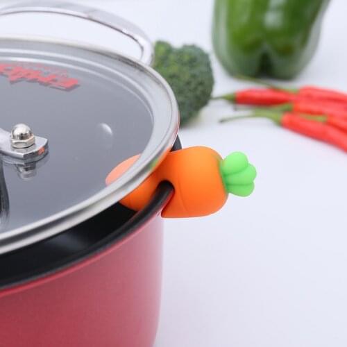 Cute Carrot Silicone Pot Clips Pan Cover Anti-overflow Rack Kitchen Prevent Overflow Lid Holder Shelf Soup Pot Clip Spoon Rest