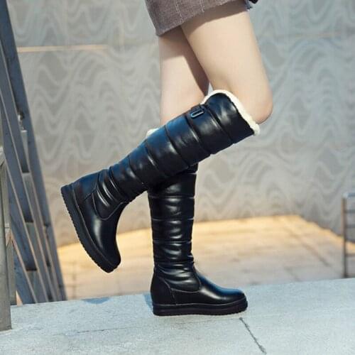 Womens High Boots 2019 Winter PU Leather Warm Plush Snow Boots For Women Winter Shoes Female Non-Slip Knee-High Boot Shoes