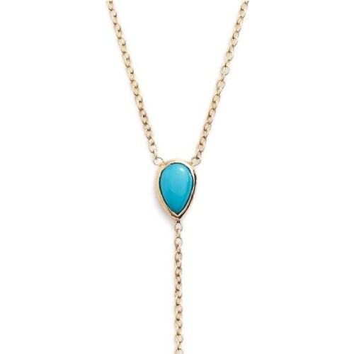 2017 summer new arrive gold silver color 100% 925 sterling silver tear drop turquoises stone Y lariat ladies necklace