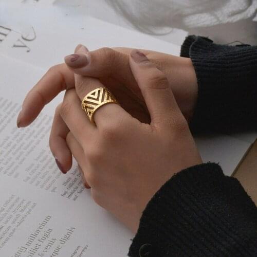 Retro Simple Irregular Golden Ring Fashion Geometric Opening adjustable Ring Female Temperament Jewelry