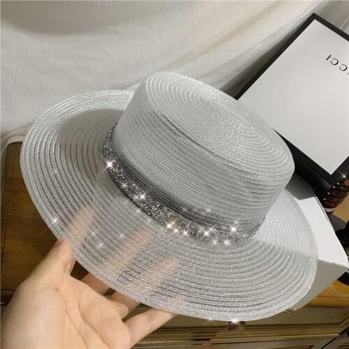 01905-yuchun-m Light breathable PP grass patchwork transparent filament fedoras hat men women holiday panama jazz cap