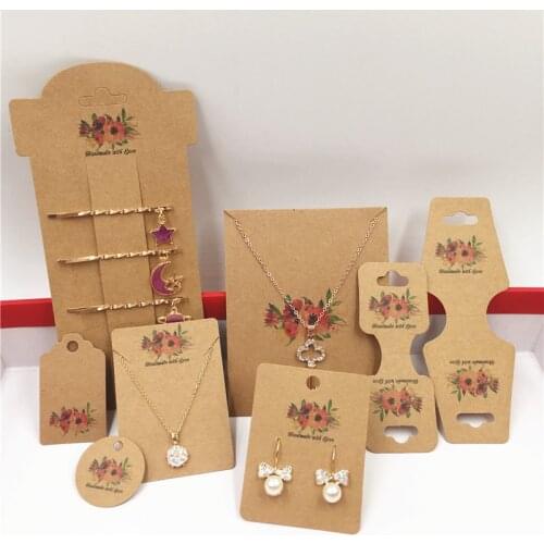 100pcs Paper Handmade With Love Flower Jewelry display Card,Necklace/Earring/Hairpin Accessories Packaging Paper Card