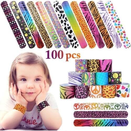 100Pcs Slap Bracelet Wristband Sets Creative Animal Patterns Design Wrist Strap Slap Bands For Party Events Gifts Accessories