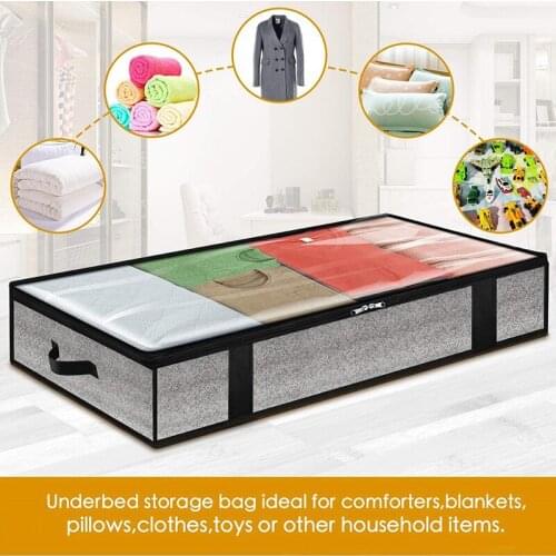 2 PCS Underbed Storage Bags 90L Large Capacity Quilt Clothes Organizers with Window & Handle Dual Zipper Foldable JW