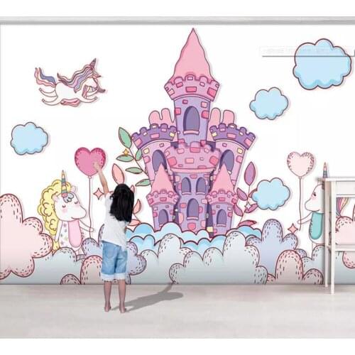 Milofi Custom 3D Wallpaper Mural Castle Flying Unicorn Childrens Room Three-dimensional Background Wall Decoration Painting