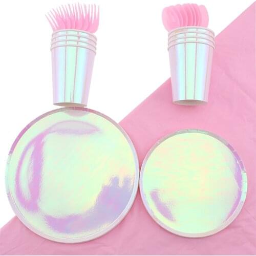 41Pc/Set Laser Powder Theme Disposable Tableware Baby Birthday Decoration Shower Cup Napkin Fork Spoon Tablecloth Party Supplies