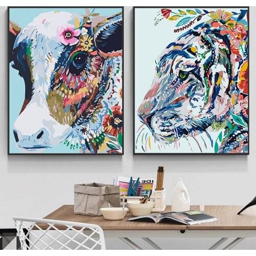 5D Diamond Painting Animal Color Cow Diy Diamond Embroidery Tiger Rhinestone Mosaic Wall Art Pictures Home Decoration