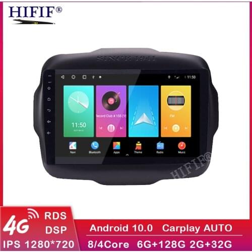 Android 10 2 Din Car Radio For Jeep Renegade 2016 2017 2018 2019 2020 AHD Cam 9'' GPS Navigation AM Car Multimedia Player
