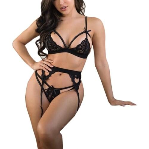 Hollow Out Garters Sexi Women Thong Sexy Lingerie Set Mesh Harness Bra Transparent Corset Sex Erotic Underwear Ladies Panties