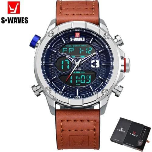 SWAVES Fashion Wrist Watch Men Luxury Leather Band Quartz Relogio Masculino Waterproof Digital Analog Army Men Watches With Box