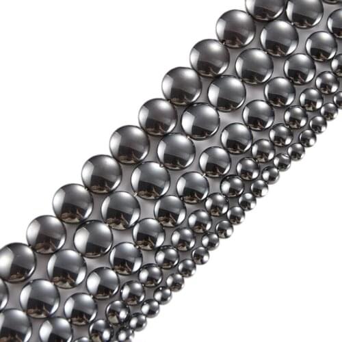 Black Natural Hematite Stone 4 6 8 10mm Flat Round Loose Beads for DIY Jewelry Necklace Bracelet Making