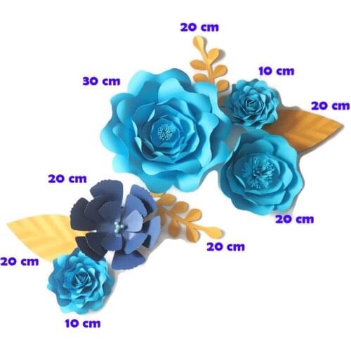 DIY Blue Giant Paper Flowers Backdrop Artificial Handmade Flower 5PCS+Leaves 4PCS Wedding & Party Deco Home Decoration Video