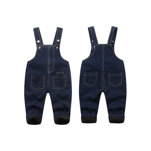 Hot Sale Winter New Baby Boy Jeans Overalls Infant Toddler Girls Cotton Velvet Denim Jumpsuit Children Trousers with Overalls