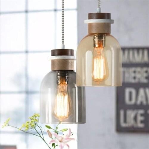Edison Loft Style Industrial Vintage LED Pendant Light Fixtures Wood Glass Single Hanging Lamp Retro Home Lighting Droplight