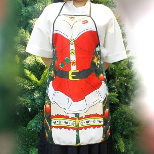 Women Sexy Christmas Decoration Printed Apron Lady Christmas Costume Cooking Kitchen Apron Handmade Polyester Apron For Xmas